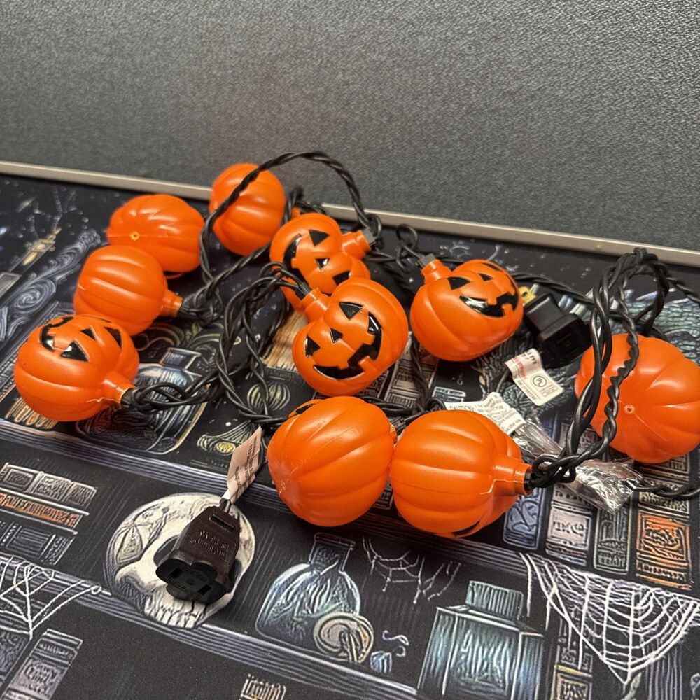 Vintage Halloween Pumpkin 10 Light Set Jack O Lantern Lights Working